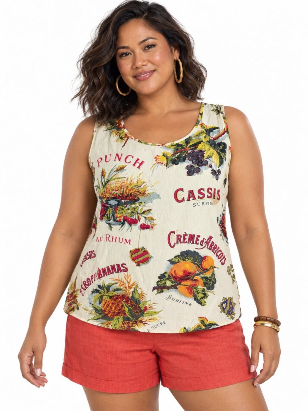 Jams World French Fruits Tank Top XL Cream Rayon Hawaiian Art